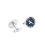 Navy Blue & Silver-Toned Round Cufflinks